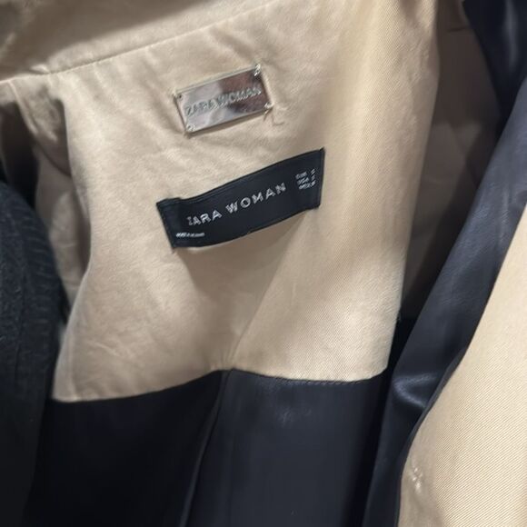 Zara Women's Trench Coat Tan Camel Small 3 button Belted Cotton - Picture 4 of 12